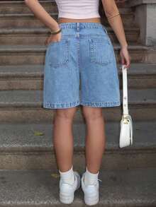 Women's Casual Washed Bermuda Denim Shorts