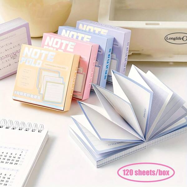 1 boîte de bloc-notes pliables détachables, bloc-notes multifonction minimaliste, 120 feuilles/boîte, mémo étudiant/bureau, fournitures scolaires, rentrée scolaire