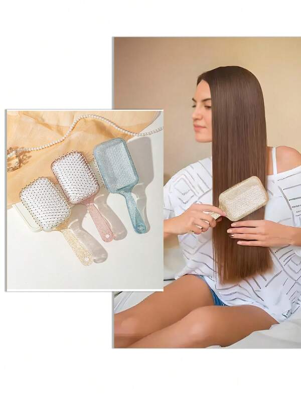 Glittery Powder Cushion Hair Brush, High-Quality Home Use Massage Wide Tooth Comb, Smooth Hair, Suitable For Women To Create High Crown Hairstyles