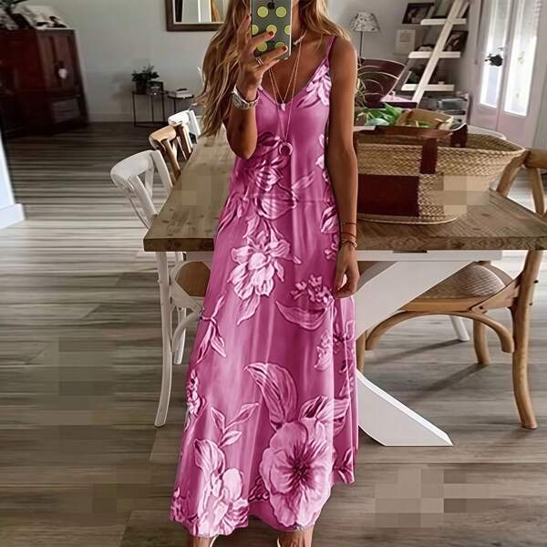 Abiti senza maniche da donna, larghi, con scollo a V, da spiaggia, hawaii, lunghi, estivi, autunnali, 2025