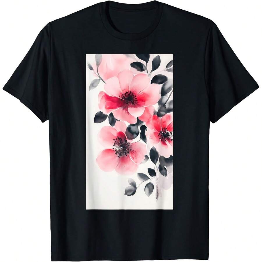 Watercolor Blooms Des Floral Art Botanical T-Shirt220G High-Quality Cotton Ensures A Structured, Breathable, And Durable T-Shirt Suitable For All Seasons. Manfinity Men Offers Refined Streetwear Combining Modern Style And Comfort. A Premium Choice In Clothes For Men, Ideal For Daily Wear, Travel, Gatherings, Or Casual Workdays. - Black - View 1