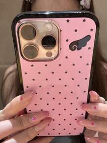 Funda negra para teléfono con alas de ángel estilo coreano y estética linda, compatible con iPhone 16, 15, 14, 13 Pro Max Plus, cubierta trasera resistente a golpes y con estilo