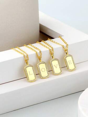 Charm-In 18K Gold Plated Brass Chain Necklace, Fashion Versatile Letter Pendant With Cubic Zirconia, Ideal Valentine's Day Gift