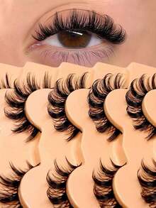 Asiteo 7 Pairs D Curl Luxurious Fluffy Volume Dramatic Messy Faux Mink False Lashes Reusable, Soft, Comfortable Strip Lashes, Lashes, Eyelashes, Fake Lashes - 俄羅斯假睫毛 - 查看 2