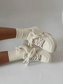 2025 Spring/Summer Korean Thick Sole Canvas White Sneakers For Women, Versatile Platform Shoes, Casual Sports Shoes - Khaki - View 6