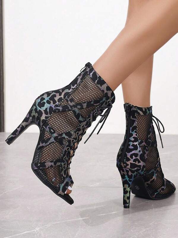 Fashionable, Versatile, Personalized Fish Mouth Short Boots, Jazz Dance Custom High Heels, Side Zipper, Cross Over The Instep, Thin Heels, Kitten, Short Boots