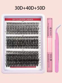 Kit de Extensão de Cílios DIY, 266/280/308/320 Peças Cílios Individuais, Extra Grossos, Curva D, Comprimentos Mistos 9-16mm, Olhar de Cílios Manga Wispy, Para Iniciantes e Reutilizáveis