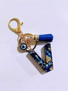 1pc Chic Blue Resin Alphabet Initial Keychain With Evil Eye & Tassel - Stylish Oblong Letter Charm, Rhinestone Embellishments, Lobster Clasp - Perfect Everyday Accessory & Thoughtful Gift For Women, Ladies Key Ring Backpack For School Car Accessories Cute Goth Y2k - Multicolor - View 38