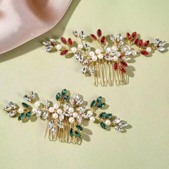 1 件珍珠水晶手工新娘婚礼发饰，适合在婚礼活动中佩戴