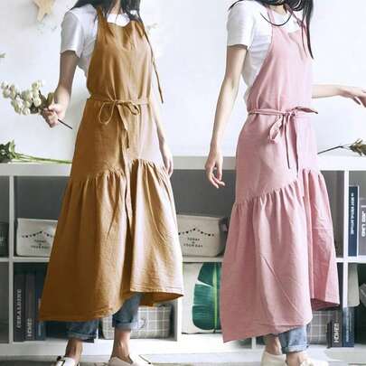 간결한 북유럽 스타일의 인어 요정 린넨 요리 주방 앞치마 - 여성, 드레스, 꽃집, 미용실 용 비예