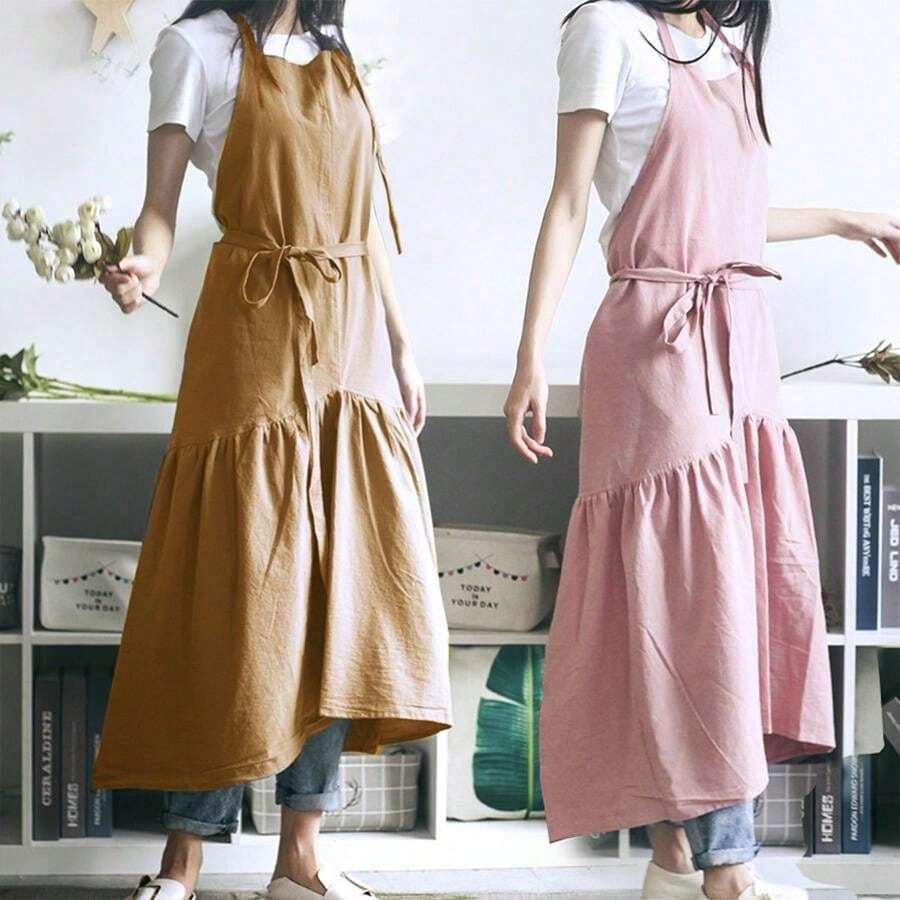Brief Nordic Style Mermaid Fairy Linen Cooking Kitchen Apron For Woman Dress Flower Shop Smock Hairdresser Bib - Multicolor - View 1