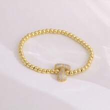 1pc, 18k Gold Plated A-Z Initial Bubble Bracelet Classic Fashion CZ Pave Charm Beads Stretch Design Gift