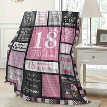 18th Birthday Celebration Wool Blanket - Soft, Warm, Machine Washable, Pink And White Plaid Design - Ideal For Home Decor, Sofa, Office Nap, Travel And Outdoor Use - Multifunctional Comfortable For All Seasons, Birthday Decoration - Multicolor - View 5
