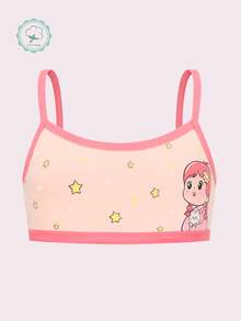 4pcs/Set Girls Cotton Cartoon Print Vest Underwear Set, Soft And Comfortable