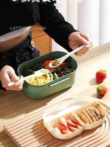 1200ml 2-schichtige tragbare Student Lunchbox mit Gabel Löffel auslaufsicher dickeres PP Kunststoff Lunchbox-Set, kann in der Mikrowelle erhitzt werden, Schulsachen