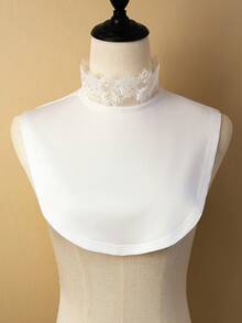 1 件/2 件/3 件/4 件女士蕾丝领，纯色立领基础衬衫，可爱花卉荷叶边假领，白色/黑色/灰色/杏色