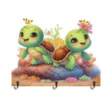 1pc DIY Diamond Art Key Organizers Wall Mount With 3 Hooks - Turtles And Dolphins Patterns Wooden Wall Decorative Key Hanger, Special Shape Crystal Rhinestone Diamond Painting Key Holder For Wall, Entryway, Front Door, Hallway, Office, Easy Installation Key Rack For Housewarming Gifts For Friends And Family
