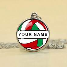 1pc Custom Name Volleyball Necklace Personalized Customized Text Multicolor Double Sided Glass Ball Pendant Chains Necklace Sports Style Jewelry Volleyball Fans Commemorative Gift