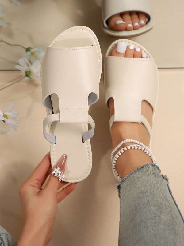 Women's Flat Slippers Sandals, Gold Color Beach Outdoor Flip Flops, Bohemian Style Comfortable Casual Sandals