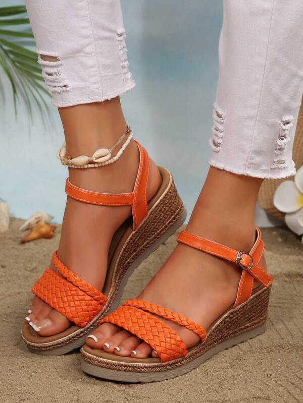 Damen Große Größen Gewebte Plateausandalen mit wasserdichter Dicker Sohle, Elegant & Bequem