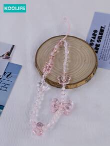 1pc Koolife Crystal Beaded Chain, Butterfly & Heart Pendant Strap, Suitable For Phone/Wrist/Earphone/Camera, Short Mobile Phone Lanyard, Bag Keychain, Gift For Mother, Family, Friends, Birthday, Festival, Phone Case Decoration - Style D - View 5