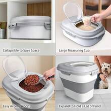 Rice Storage Bin Cereal Containers, 13-50lb Collapsible Rice Container Dispenser With Transparent Lid, Rolling Wheels, Measuring Cup And Scoop, Airtight Dog Cat Pet Food Storage Container White-LX - White - View 2