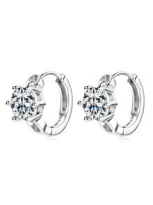 XUJIA 1 Paar Moissanit Creolen Ohrringe für Frauen 925 Sterling Silber Kreolen Ohrringe 6,5mm rund geschliffen 1CT Moissanit Ohrringe, Damen Ohrringe, Einfach und Klassisch, 925 Silber Ohrringe, Schmuckgeschenke mit GRA Zertifikat