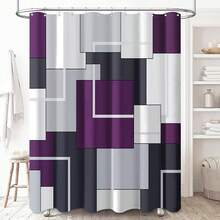BTTN Red Fabric Shower Curtain, Modern Geometric Cloth Shower Curtain Set With Plastic Hooks, Water Repellent, Weighted Hem, Abstract Decorative Polyester Shower Curtains For Bathroom, 72 X 72 - Purple - View 1