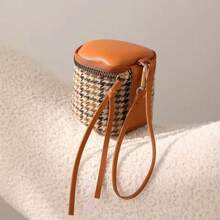 Monedero pequeño y portátil de tela de pana con estampado de pata de gallo, con cremallera, tarjetero, bolsillo con cremallera, mini bolsa de almacenamiento de viaje para mujer, monedero mini, cartera, monedero de monedas