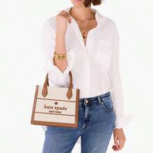 Kate Spade Ellie 小号皮革托特包斜挎包帆布挎包单肩包顶部提手手提包，适合送给女士、妈妈、朋友的休闲生日海滩节日礼物，KK098960 - 杏色 - 查看 2