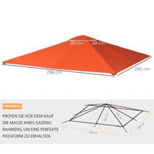Tetto di ricambio per gazebo 3x3m arancione | Tetto in poliestere impermeabile (298x295cm) con 8 fori di drenaggio e 4 tiranti