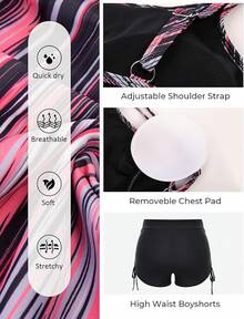 Womens Plus Size Striped Printed Strappy Tankini Top With Shorts Two Pieces Swimsuit - Red Stripes - View 4
