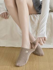 5双女款多色组合黑白灰卡通小熊刺绣春夏百搭款针织透气面料ins风少女风隐形船袜居家通勤派对运动上学节日礼物