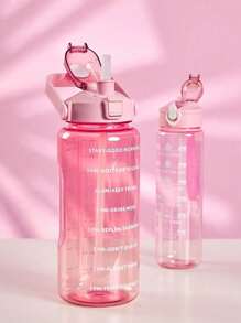 1 pieza Botella de agua de 2000ml o 750ml con flujo de agua rápido y a prueba de fugas, botellas de agua para fitness, gimnasio, exteriores, oficina, vuelta al cole (Rosa) con marcador y pajita, jarra de agua de gran capacidad, Artículos esenciales para un viaje de verano a la playa