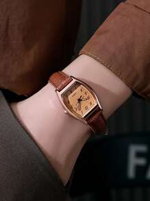 1 pieza/Set Reloj de mujer de cuarzo con diseño minimalista y creativo con forma de barril de vino y escala romana