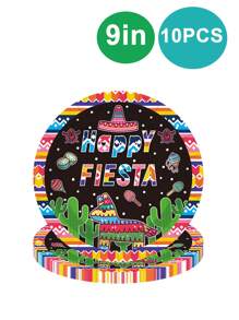 10 piezas Platos de papel desechables mexicanos con diseños de rayas de colores, adecuados para fiestas de cumpleaños, fiestas familiares, reuniones con amigos y fiestas de verano al aire libre.