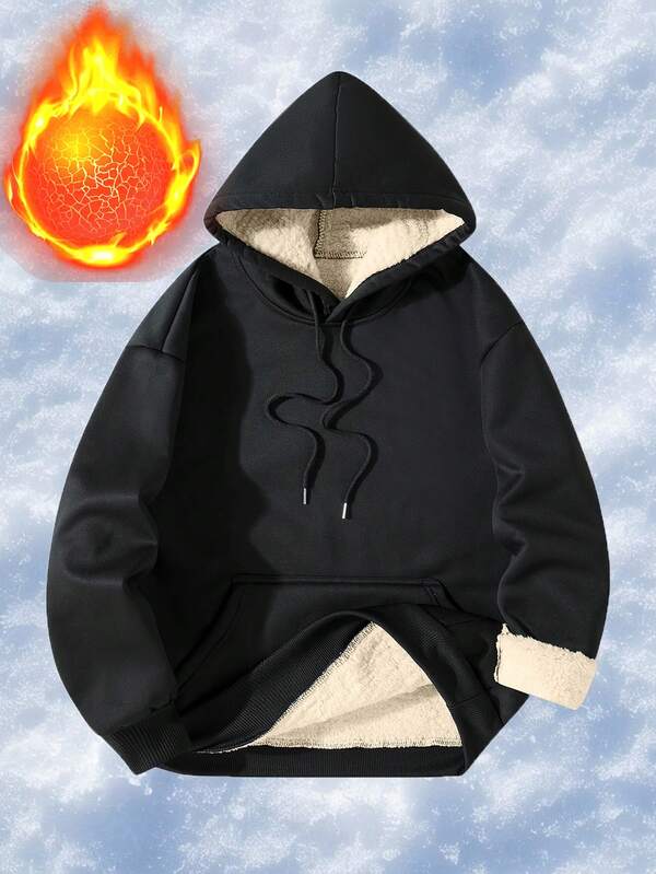 (Otoño/Invierno) Sudadera con capucha de punto grueso de estilo casual y de calle alta para hombres, con forro de sherpa para entrenamiento, fitness, running, deportes al aire libre, estilo novio, prenda exterior esencial, el mejor regalo de otoño/invierno para el novio