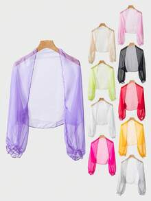 1件女士印花休闲长袖披肩，可搭配连衣裙