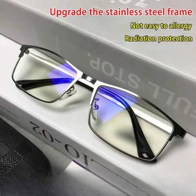 Stainless Steel Full Frame Reading Glasses For Men & Women - Business Style, Allergy-Free, Radiation Protection, Prescription +1.0 To +4.0, Sleek Modern Design