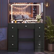 100cm Dressing Table Black Vanity With LED Mirror And Drawers Makeup Desk Set - LED Lighted Mirror Dresser Table With Drawers Vanity Desk Bedroom