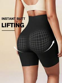 1件装女士高腰隐形塑形短裤，收腹提臀，塑形瘦身，平坦小腹，无缝束腰带 - 黑色 - 查看 2