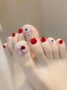 24pcs/Box Heart-Shaped Shiny Silver Nail Stickers, Brightening Red, Includes 1 Jelly Gel & 1 Nail File, Suitable For Women & Girls - Multicolor - View 1