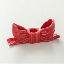 1pc Handmade Nordic Style Asymmetrical Ceramic Bow Candle Holder, High-Quality Home Decor Item, Suitable For Holidays, Parties, Gifts And Blessings