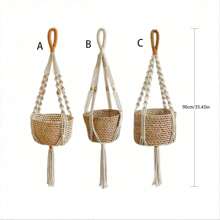 1pc Macrame Plant Hanger, Indoor Hanging Planter Basket Holder With Wood Beads, Decorative Flower Pot Holder With Tassels, No Basket