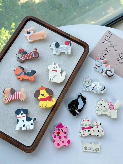 可爱动物系列亚克力发夹，萌萌小狗发夹，可爱刘海夹（适合女孩），卡通动物发饰，儿童及女士可爱侧边发夹