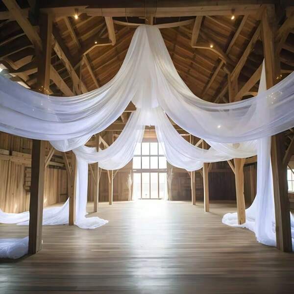 1pc, 315 Inch Wedding Arch Curtain, White Sheer Chiffon Curtain, Wedding Ceremony Engagement Backdrop Decor, Stage Backdrop Decor, Home Decor, Restaurant Decor, School Stage Background, Yard Decor
