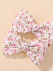 2 piezas Pinzas para el cabello con moño de niña con estampado floral, pasadores para el cabello con flor simple y linda, accesorios de moda para el cabello para volver a la escuela