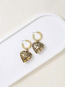 1 对复古风格豹纹心形吊坠耳环，时尚夸张的女士耳环，适合派对佩戴