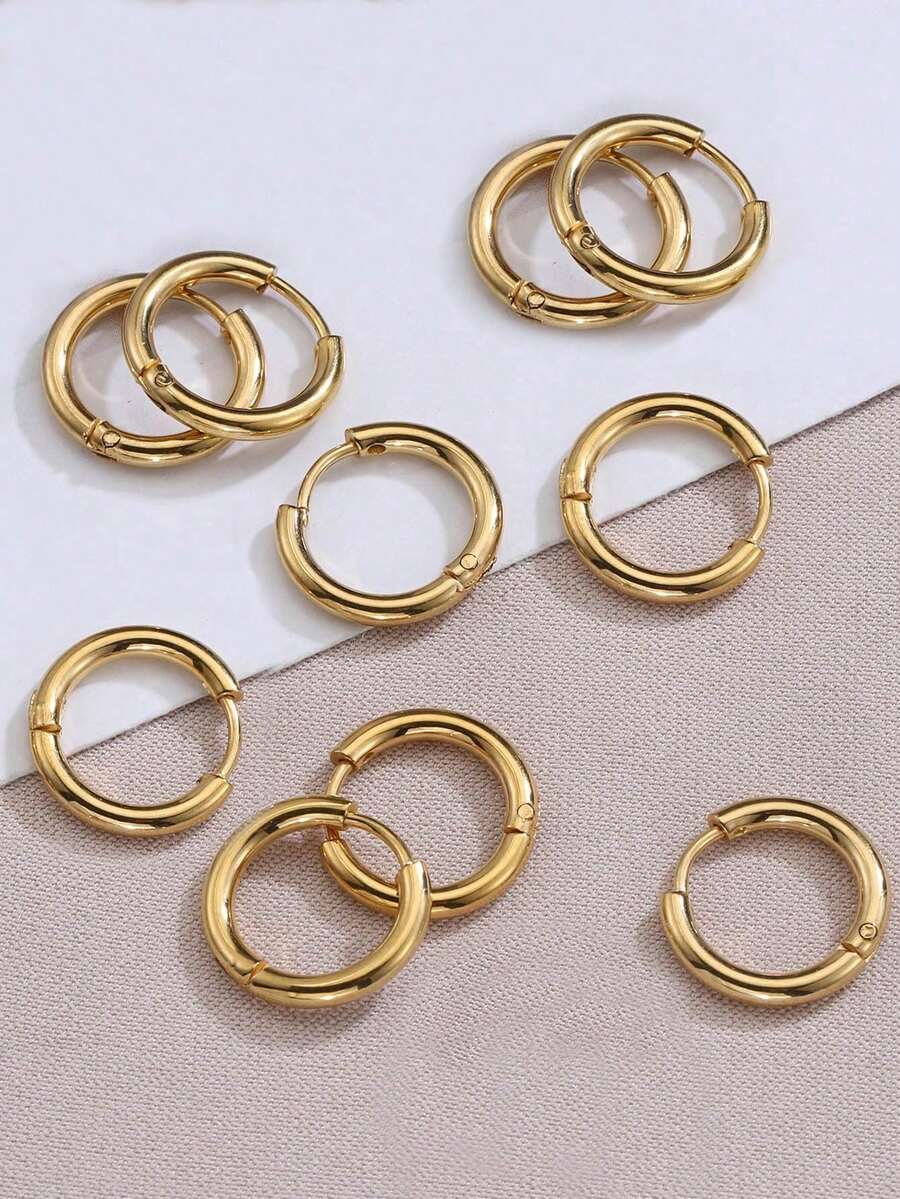 10 Pieces Of Simple, Fashionable, And Personalized Stainless Steel Circle Earrings And Ear Buckles, Versatile Ear Ring Earrings And DIY Jewelry Accessories, Festival Gifts, Suitable For Men And Women's Daily Wear - Hoop Earrings - View 1