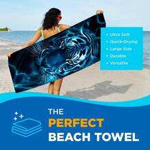 1 件虎纹沙滩巾，超柔软吸水，大尺寸适合旅行、泳池、潜水、冲浪、瑜伽、露营，有成人和儿童尺寸可选，沙滩配件沙滩必需品